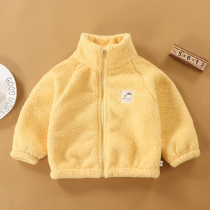 Plain Yellow Winter Fleece Neck Jacket For Kids - Minitaq baby kids clothes dress