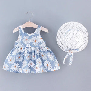 Adorable White Flowers Pattern Design Dress For Baby Girls