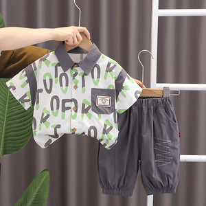 Letter Style Dark Gray Shorts N Shirt 2pcs Set - Minitaq baby kids clothes dress