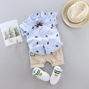 Blue Crown Shirt N Beige Shorts 2pc Set - Minitaq baby kids clothes dress