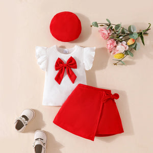 Vibrant Red Skirt N Bow Designed Shirt Set - Minitaq baby kids clothes dress