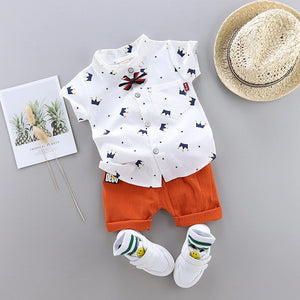 Blue Crown Shirt N Orange Shorts 2pc Set - Minitaq baby kids clothes dress