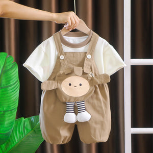Animal Hanging Brown Dungaree N White Shirt Set - Minitaq baby kids clothes dress