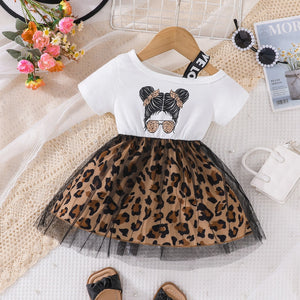 Leopard Style Tulle Dress For Girls - Minitaq baby kids clothes dress