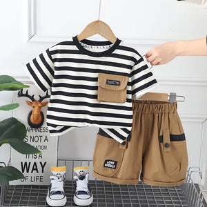 Brown Shorts N Striped Shirt 2pcs Set - Minitaq baby kids clothes dress