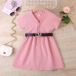 Trendy Pink Check Dress with Black Belt - Minitaq baby kids clothes dress