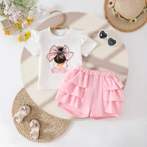 Adorable Bow Girl Shirt N Ruffle Pink Shorts Set - Minitaq baby kids clothes dress