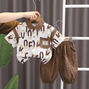 Letter Style Brown Shorts N Shirt 2pcs Set - Minitaq baby kids clothes dress