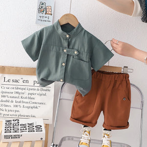 Stylish Blue Strap Shirt N Rust Pocket Shorts - Minitaq baby kids clothes dress