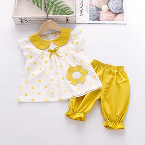Cute Mustard Yellow Polka Dots 2pcs Set For Girls - Minitaq baby kids clothes dress