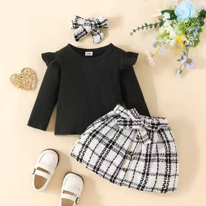 Elegant Black Top and Classic Plaid Skirt Baby Girl Set - Minitaq baby kids clothes dress