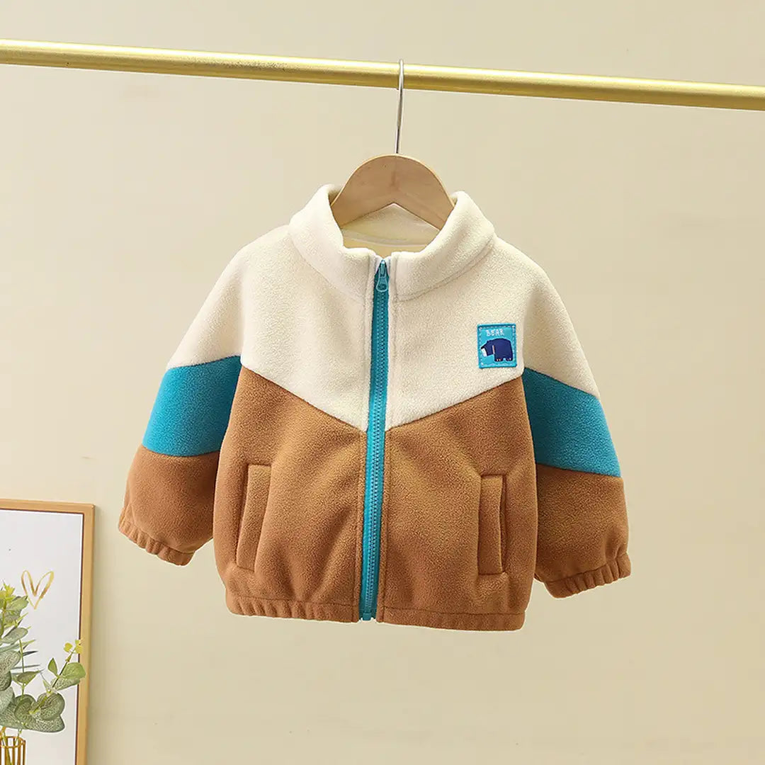 Beige Brown N Blue Color Block Jacket - Minitaq baby kids clothes dress