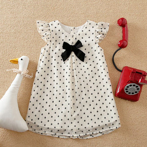 Little Flowers on White Mesh N Ribbon Tie Baby Girl Dress 1 - Minitaq baby kids clothes dress