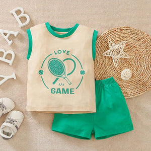 Game Sports Green N Beige Sleeveless Shirt and Shorts 1 - Minitaq baby kids clothes dress