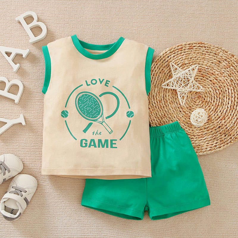 Game Sports Green N Beige Sleeveless Shirt and Shorts 1 - Minitaq baby kids clothes dress