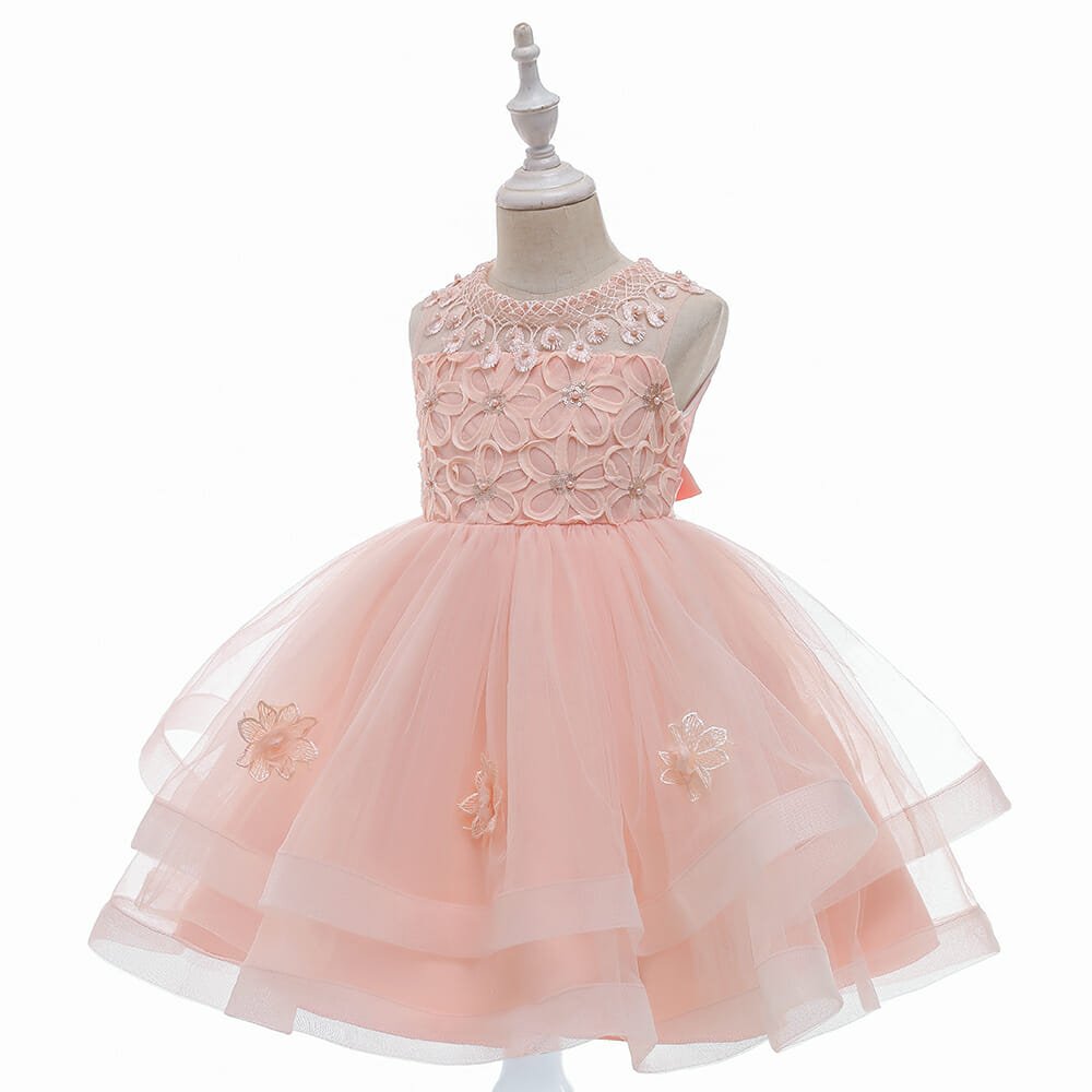 Pink Formal Ruffles Flower Design Dresses 2 - Minitaq baby kids clothes dress