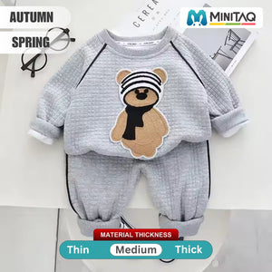 Cute Bear Full Sleeve Grey Shirt N Trouser 2pcs Set - Minitaq baby kids clothes dress