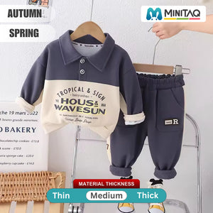 Tropical Stylish Navy and Beige Contrast 2pcs Set - Minitaq baby kids clothes dress