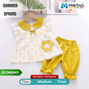 Cute Mustard Yellow Polka Dots 2pcs Set For Girls - Minitaq baby kids clothes dress