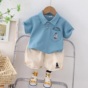 Bluish Cyan Polo With Shorts For Toddlers Kids 3 - Minitaq baby kids clothes dress