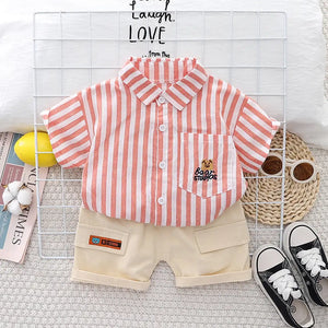 Trendy Pink Lines Shirt With Cotton Shorts 2pc Set 3 - Minitaq baby kids clothes dress