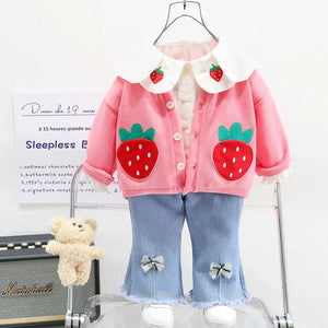 White Top With Pink Sweater And Jeans Trousers 3pc Set 3 - Minitaq baby kids clothes dress