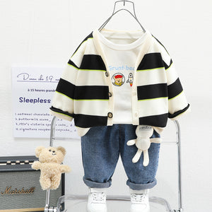 Black N White Jumper With Inner T-Shirt And Jeans 3pc Set 2 - Minitaq baby kids clothes dress