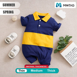 Blue Yellow Duo Colors Cotton Polo Summer Romper 2 - Minitaq baby kids clothes dress