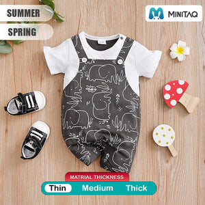 Casual Dungaree Style With Elephant Patten Cotton Romper 2 - Minitaq baby kids clothes dress