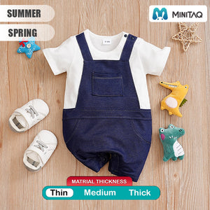 Dark Blue N White Dungaree Style Cotton Summer Romper 2 - Minitaq baby kids clothes dress