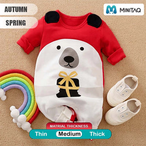 White Bear With Gift On Red Baby Romper 2 - Minitaq baby kids clothes dress