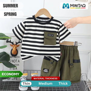 Forest Green Shorts N Striped Shirt 2pcs Set - Minitaq baby kids clothes dress