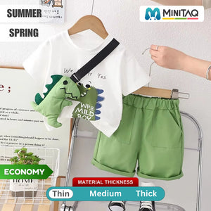 Dino Cartoon White Tee Shirt N Green Shorts Set - Minitaq baby kids clothes dress