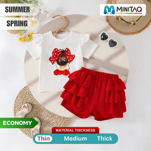 Adorable Bow Girl Shirt N Ruffle Red Shorts Set - Minitaq baby kids clothes dress