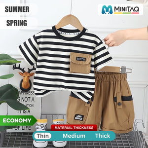Brown Shorts N Striped Shirt 2pcs Set - Minitaq baby kids clothes dress
