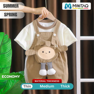 Animal Hanging Brown Dungaree N White Shirt Set - Minitaq baby kids clothes dress