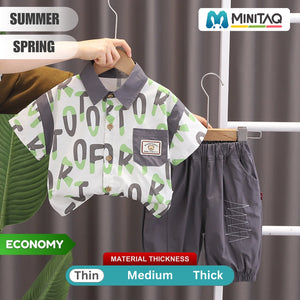 Letter Style Dark Gray Shorts N Shirt 2pcs Set - Minitaq baby kids clothes dress