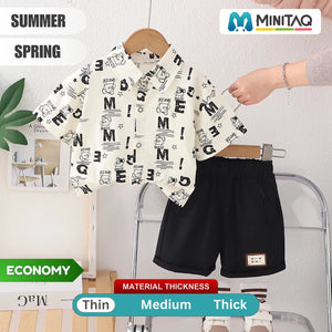 Alphabet Patterned Shirt N Black Shorts 2pcs Set - Minitaq baby kids clothes dress