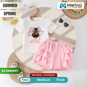 Adorable Bow Girl Shirt N Ruffle Pink Shorts Set - Minitaq baby kids clothes dress