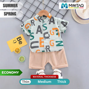 Alphabet Style Green Shirt N Beige Shorts 2pcs Set - Minitaq baby kids clothes dress