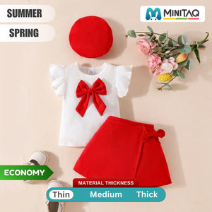 Vibrant Red Skirt N Bow Designed Shirt Set - Minitaq baby kids clothes dress