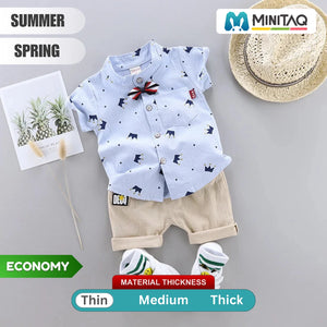 Blue Crown Shirt N Beige Shorts 2pc Set - Minitaq baby kids clothes dress