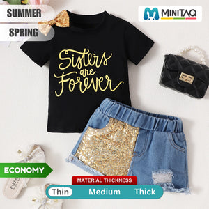 Sisters Forever Tee and Sequin Denim Shorts Set - Minitaq baby kids clothes dress