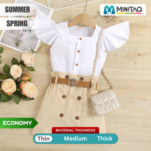 Cute Ruffle Sleeve Shirt N High-Waist Skirt Set - Minitaq baby kids clothes dress
