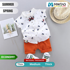 Blue Crown Shirt N Orange Shorts 2pc Set - Minitaq baby kids clothes dress