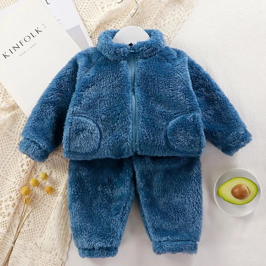 Cozy Blue Winter Sherpa Tracksuit 2pcs Set - Minitaq baby kids clothes dress