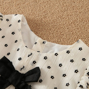 Little Flowers on White Mesh N Ribbon Tie Baby Girl Dress 3 - Minitaq baby kids clothes dress