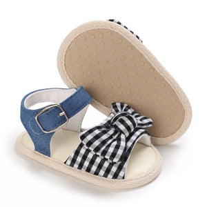 Black Checkered Bow Tie N Jeans Strap Sandals 3 - Minitaq baby kids clothes dress