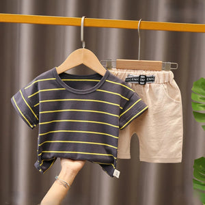 Cute Brown Striped Summer T Shirt N Short 1 - Minitaq baby kids clothes dress