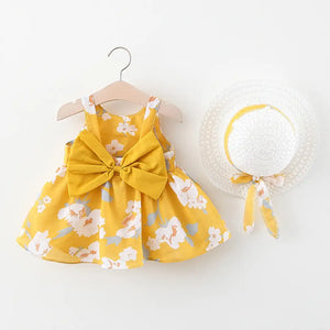 Chick Yellow and Flowers Pattern Frock For Baby Girls